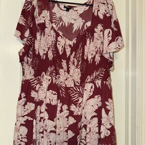 Women's Floral Top in Burgundy and White